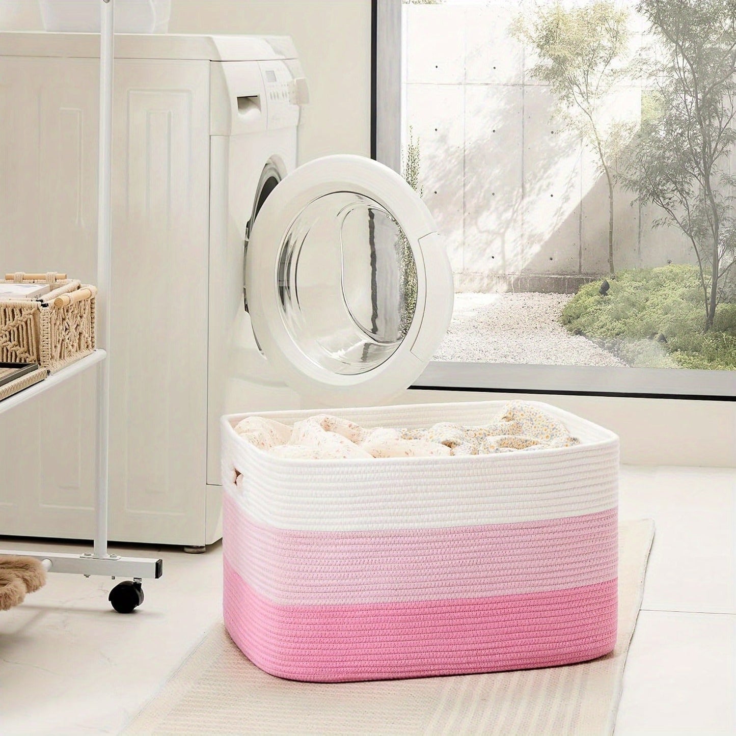 Storage Bag, Open-Top Woven Organizer in 30L, 65L or 100L with Handles and Black, Pink, Gray or Blue Options