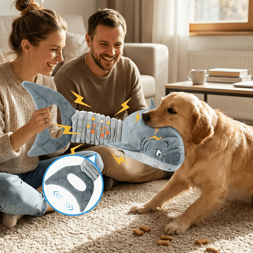 Squeaky Plush Dog Toys for Small Medium Large Dogs – Crinkle Stuffed Animal Chew Toy for Puppies, Shark & Platypus Design