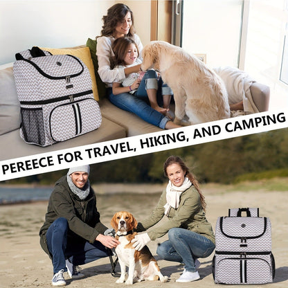 Pet Travel Backpack Double Layer Dog Cat Supplies Bag with 2 Collapsible Bowls 2 Food Baskets Portable Organizer for Outdoor Hiking Camping