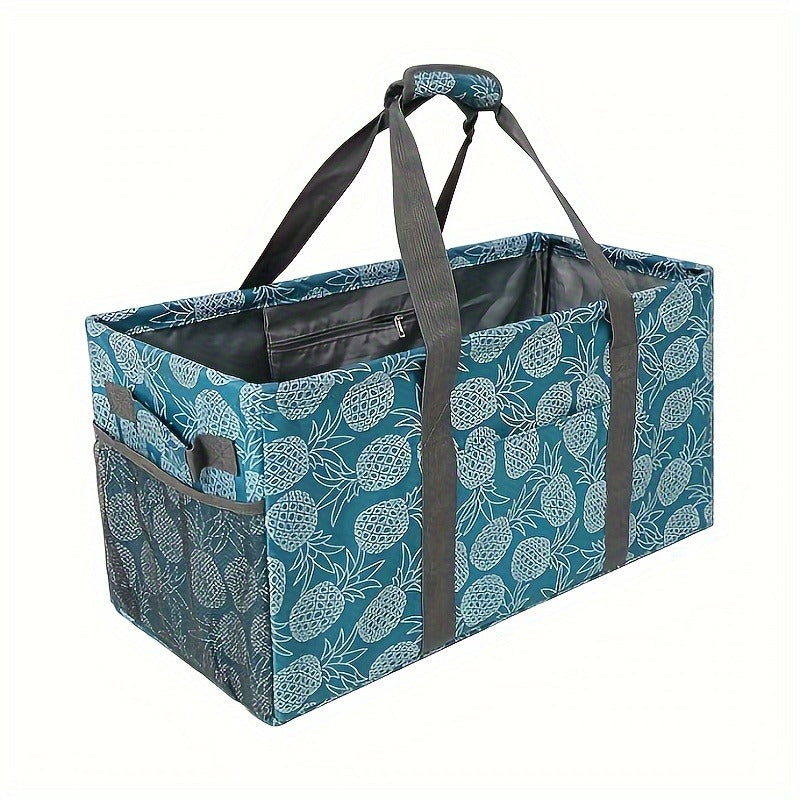 Oversized Canvas Tote Bag with Foldable Body, Multiple Pockets and Black or Pineapple Print