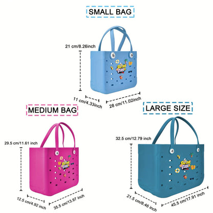 EVA Beach Bag for Women with Drainage Holes Waterproof Tote Bag Summer Outdoor Camping Shopping Travel Bag with Cute Decorations