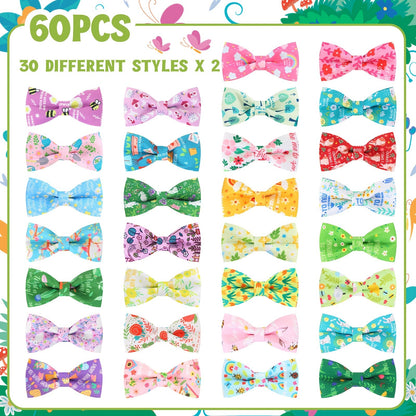 Dog Bow Ties 60-Pack Detachable Collar Charm Attachment – Seasonal Spring Puppy Bows Bulk Grooming Accessories for Small Medium Large Dogs