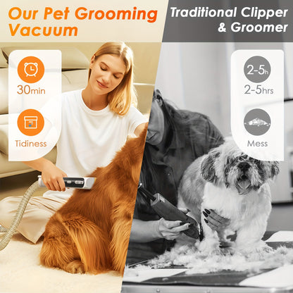 Dog Grooming Vacuum 8-in-1 & 9-in-1 with Dryer Function – 2.2L Large Cup, Low Noise Pet Grooming Vacuum for Shedding, 6 Grooming Tools