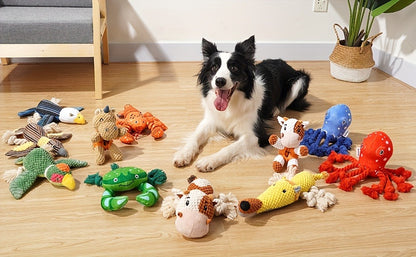 Squeaky Plush Cow Dog Toy with Crinkle Paper – Interactive Tug of War Chew Toy for Small Medium Large Dogs