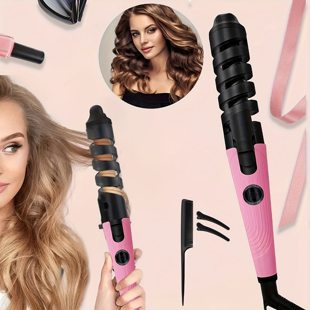 Spiral Barrel Curling Iron with One-Button Operation, Swivel Power Cord and Blue or Pink Finish