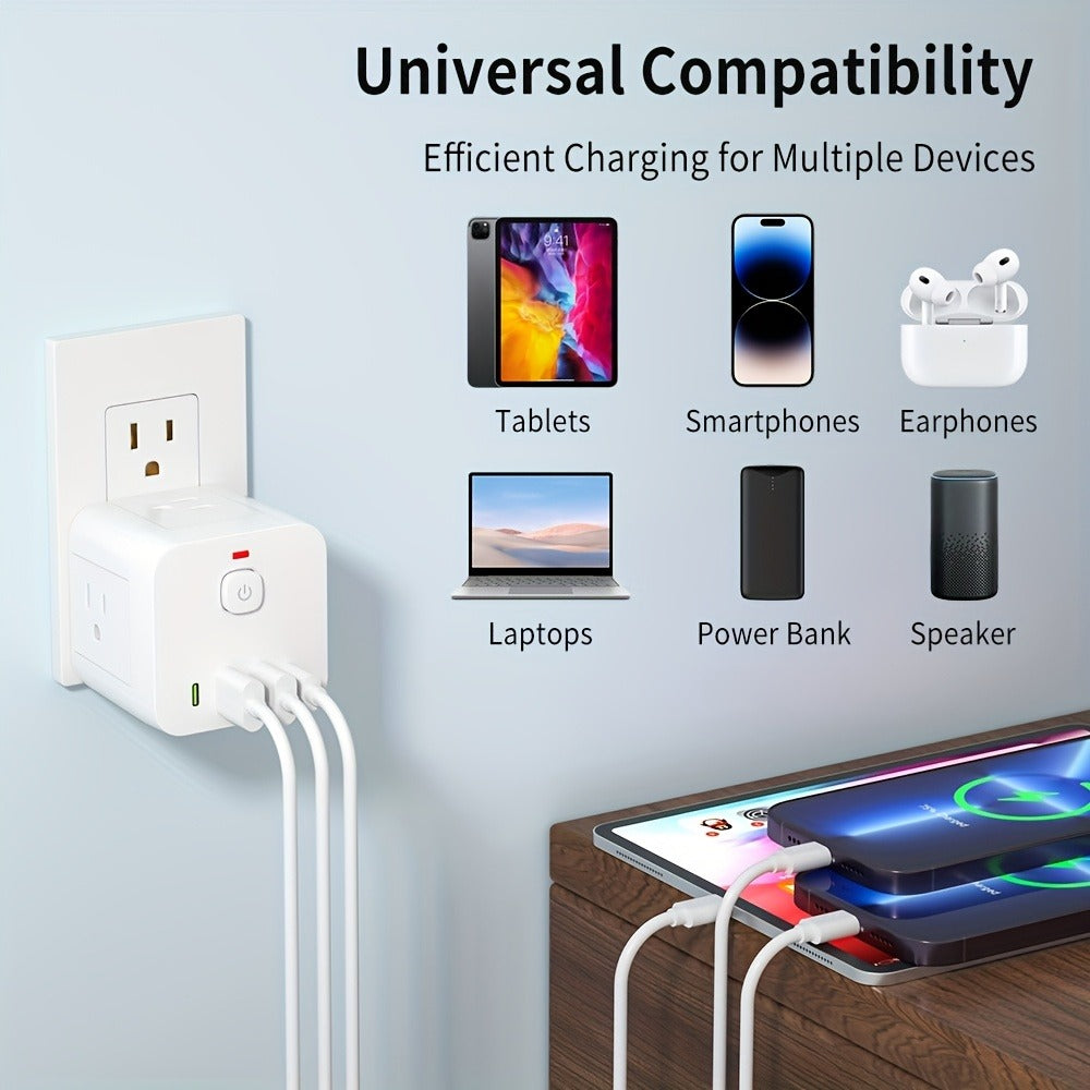 Wall Outlet Extender 8-in-1 with 4 AC Outlets 2 USB-A 2 USB-C Ports Power-Off Switch for Home Cooking, Dining and Outdoor Meals