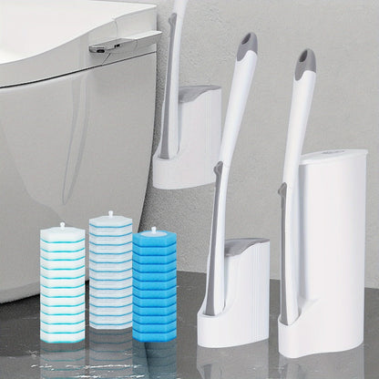 Disposable Toilet Brush Set with Refills & Holder - Wall Mounted or Floor Standing Toilet Cleaning System