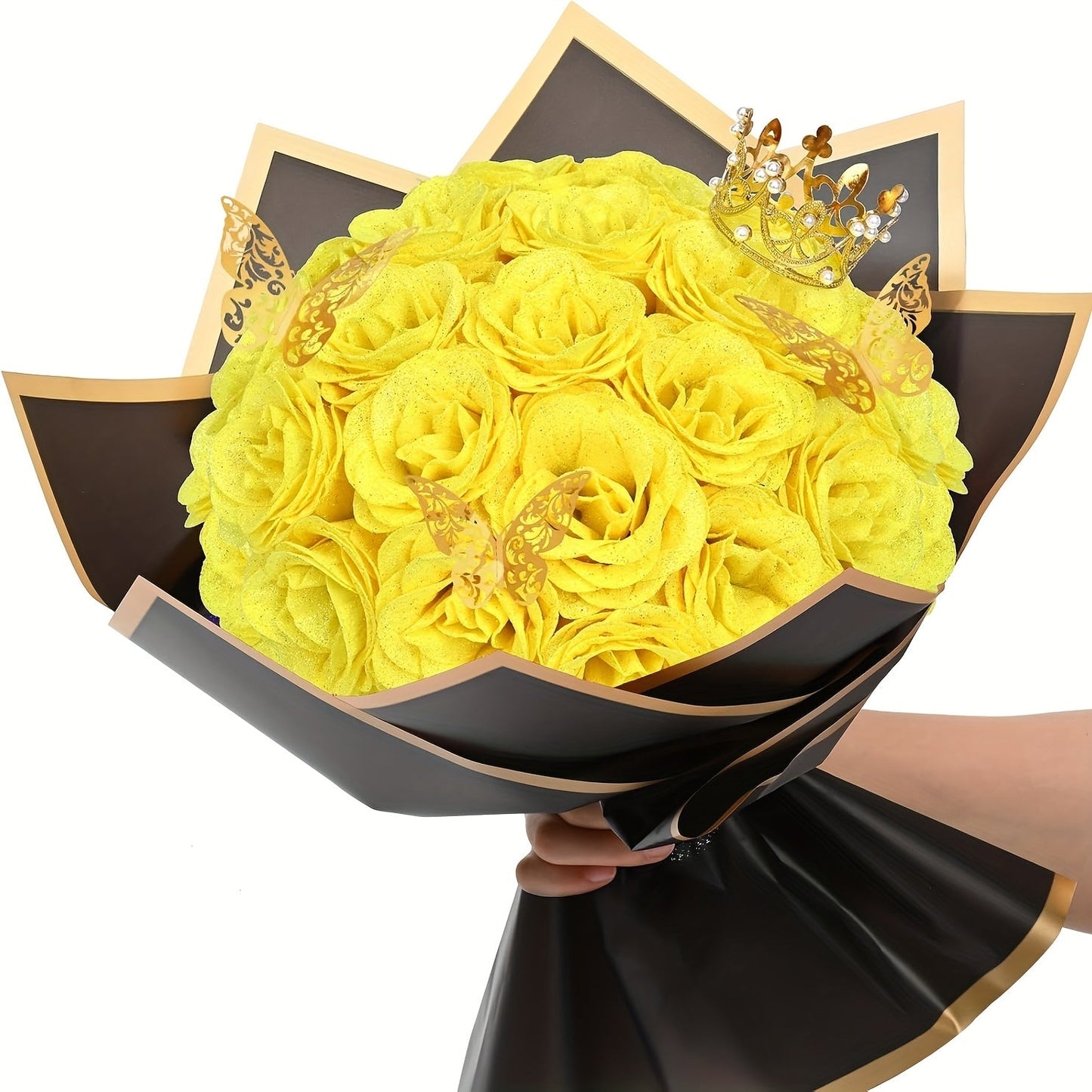 Artificial Flowers Glitter Rose Bouquet in 24 or 36-Piece Sets with Nine Sparkling Color Options