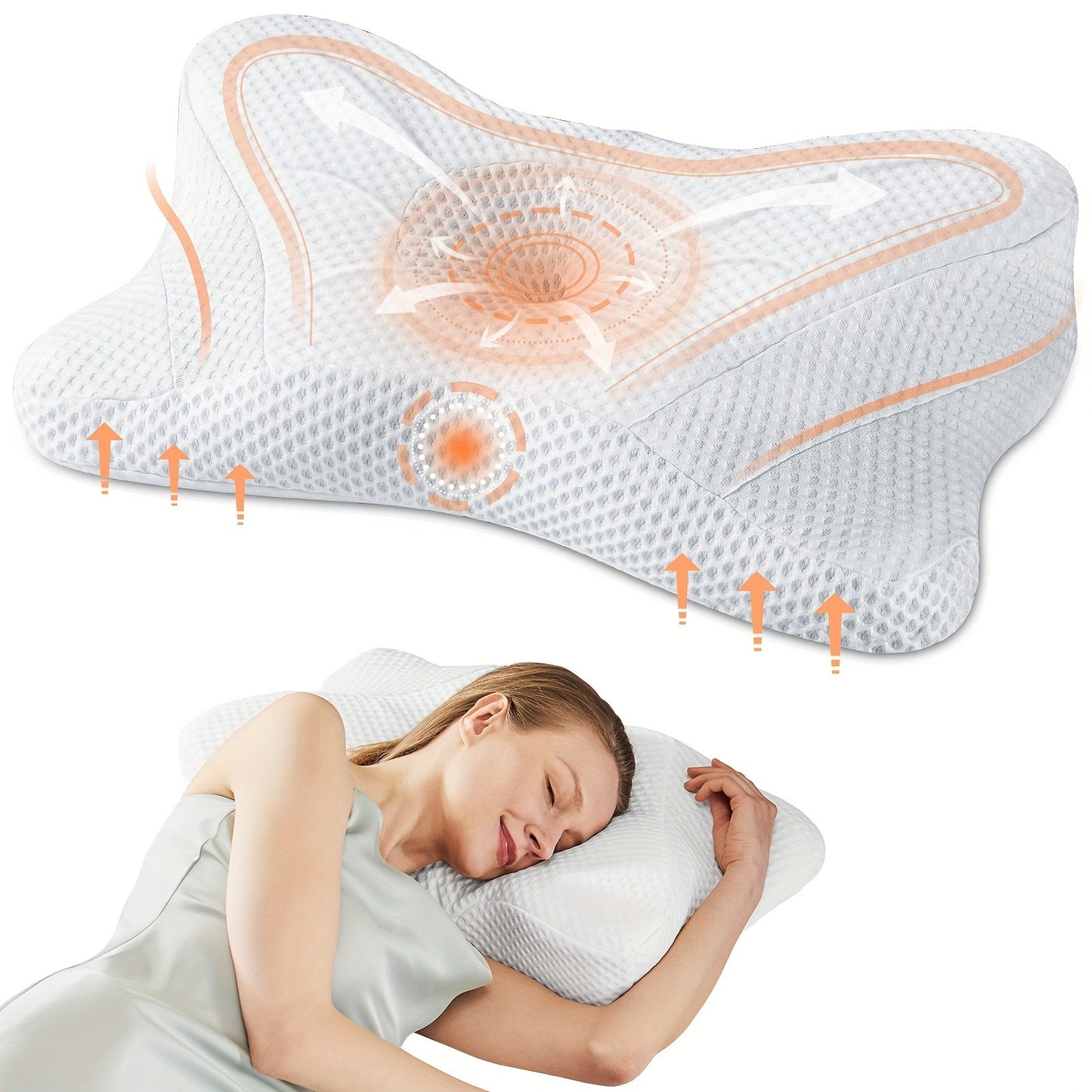 Memory Foam Cervical Pillow Contour Neck Support Orthopedic Bed Pillow for Side Back Stomach Sleepers with Cooling Pillowcase Queen King