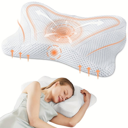 Memory Foam Cervical Pillow Contour Neck Support Orthopedic Bed Pillow for Side Back Stomach Sleepers with Cooling Pillowcase Queen King
