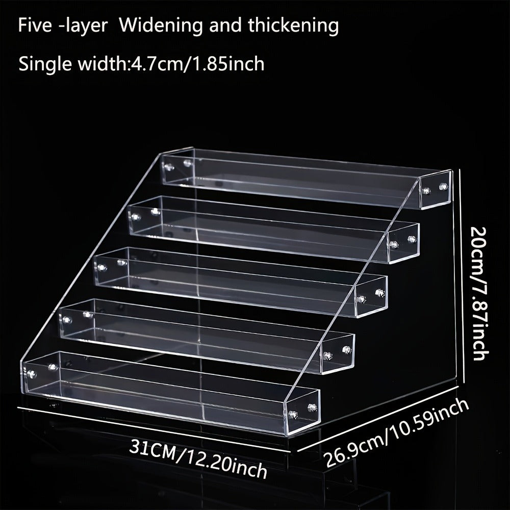 Clear Acrylic Makeup Organizer 5-Tier Cosmetic Storage with Multiple Compartments for Perfume Lipstick Skincare Nail Polish Jewelry Vanity