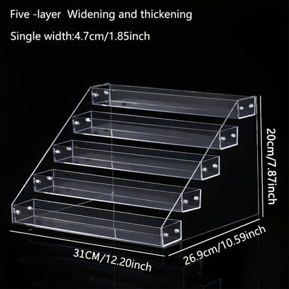 Clear Acrylic Makeup Organizer 5-Tier Cosmetic Storage with Multiple Compartments for Perfume Lipstick Skincare Nail Polish Jewelry Vanity