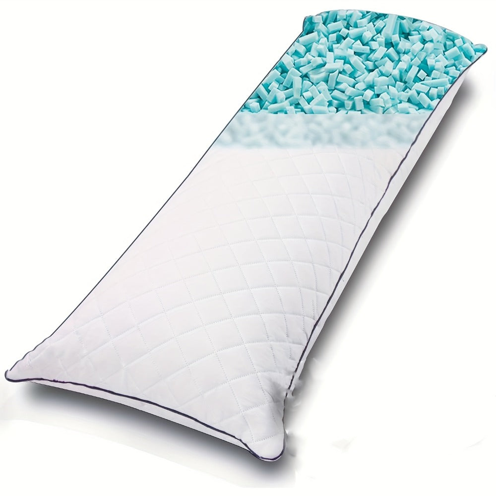 Full-Length Body Pillow, 20 x 54 Inches, Adjustable Fill in Cooling Grey, White or Pink for Adult Beds
