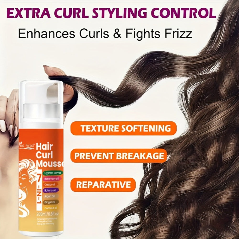 7-in-1 Natural Oil Curl Mousse Long-Lasting Hold Deep Moisturizing Rosemary Castor Coconut Oil – Smoothing Frizz-Free Curl Defining Foam