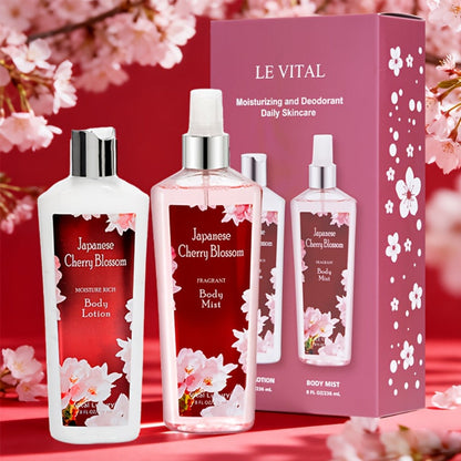 Cherry Blossom Gift Set for Women Body Lotion and Body Mist Japanese Sakura Fragrance Moisturizing Softening Skin Care Set