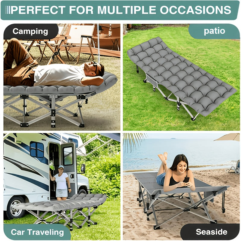 Padded Folding Camping Cot with Carry Bag in Black or Gray and Three Frame-Tube Checkout Options