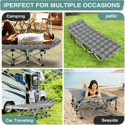 Padded Folding Camping Cot with Carry Bag in Black or Gray and Three Frame-Tube Checkout Options