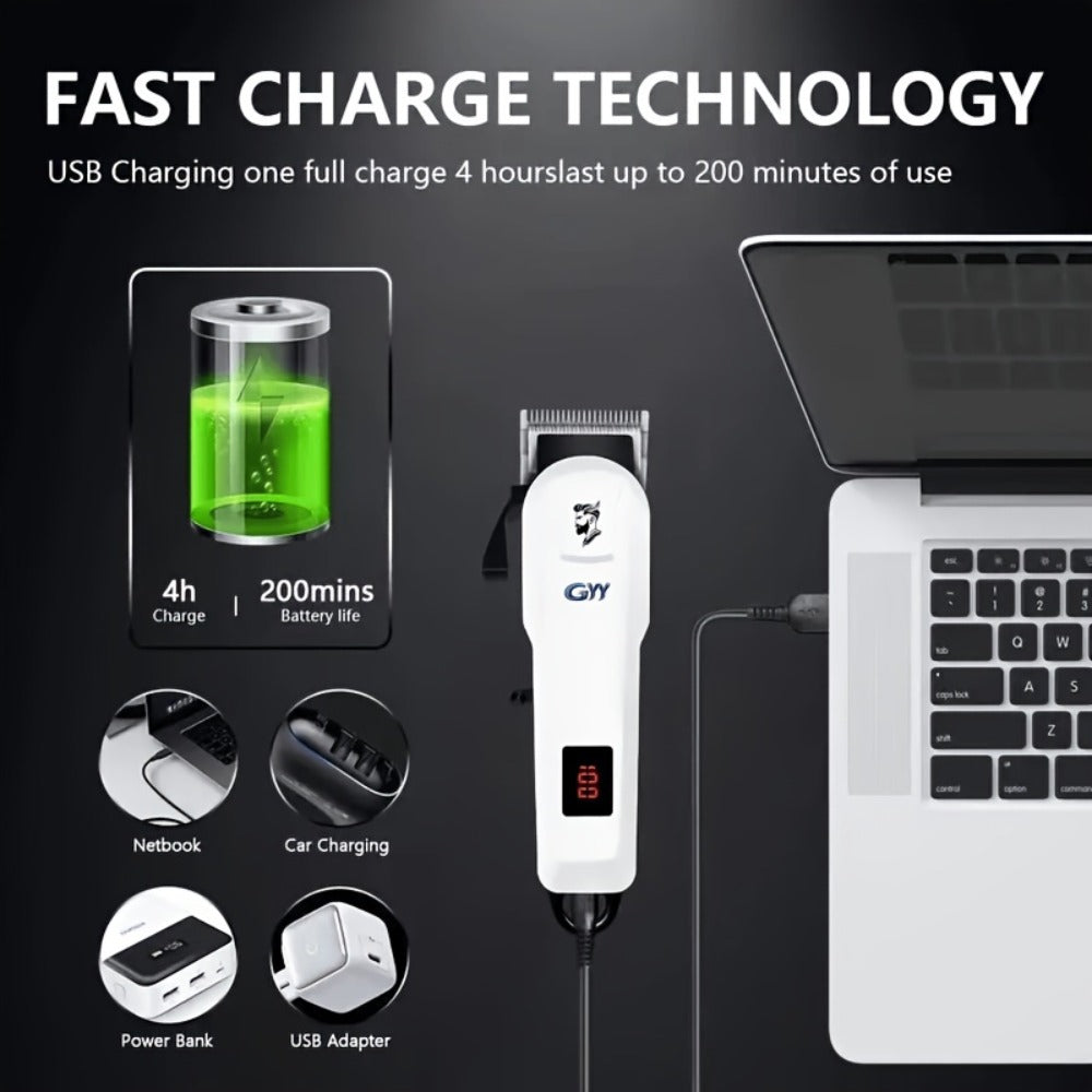Hair Clipper Kit with Scissors for Home & Salon – Professional Stainless Steel Blade, Digital Display, USB Rechargeable Hair Cutting Set