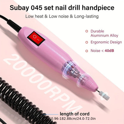 Electric Nail Drill 20000 RPM Console Kit with 6 Bits, 50 Sanding Bands and Standard or 8-in-1 Options