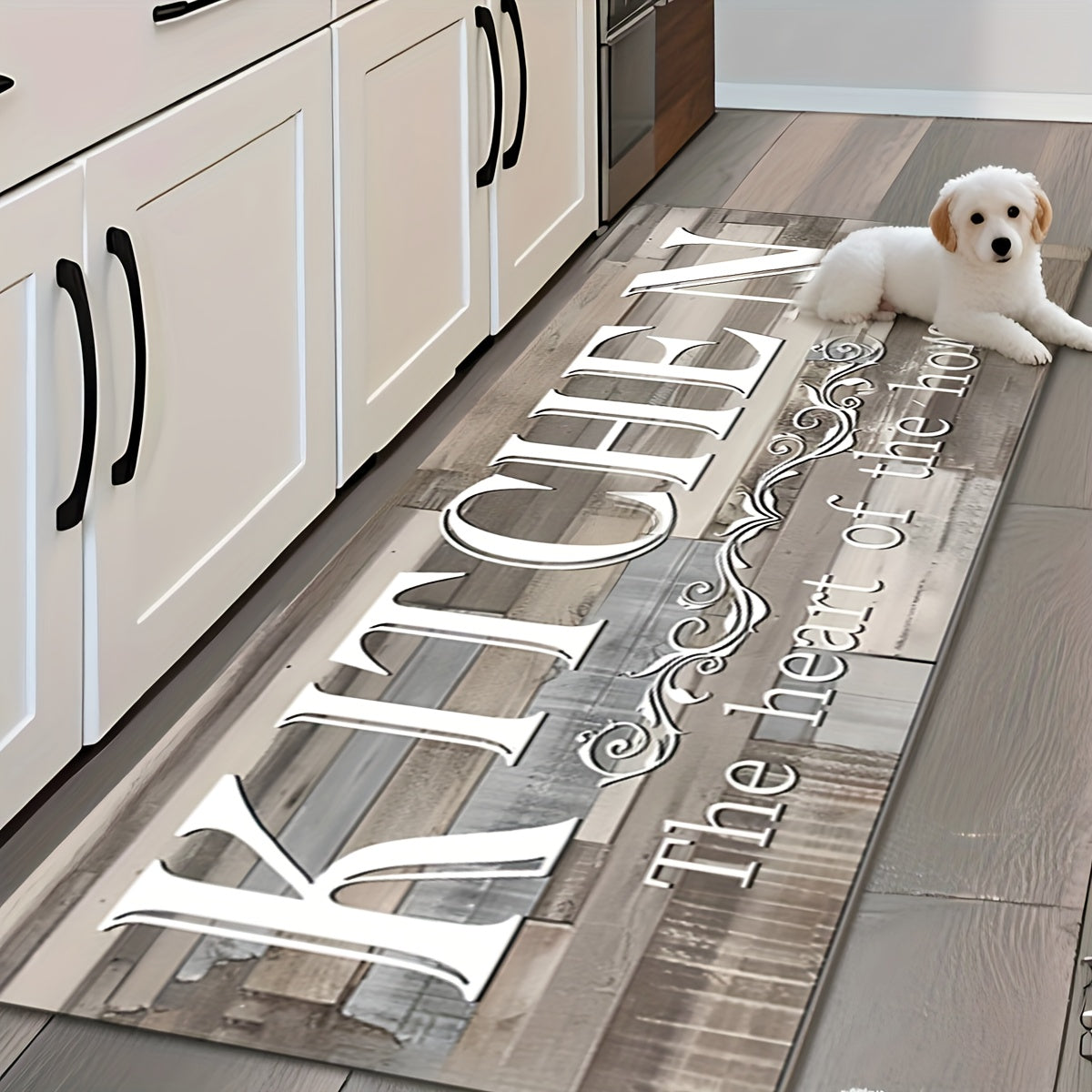 Kitchen Rug Wood Grain Farmhouse Floor Mat in Multiple Sizes with Washable Polyester Surface for Kitchens, Hallways and Laundry Rooms