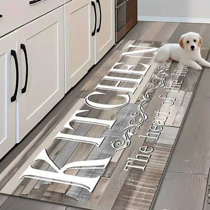 Kitchen Rug Wood Grain Farmhouse Floor Mat in Multiple Sizes with Washable Polyester Surface for Kitchens, Hallways and Laundry Rooms