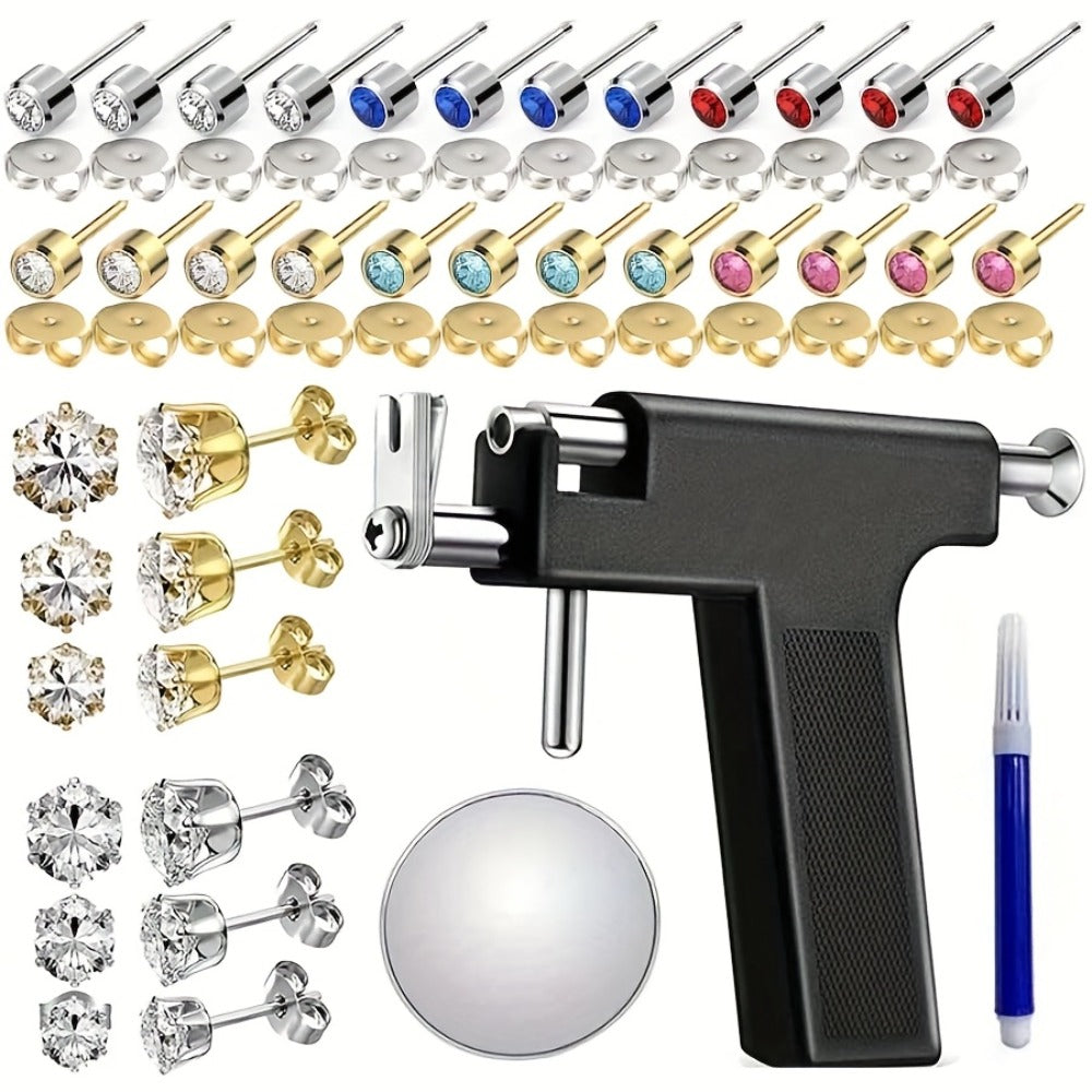 Ear Piercing Gun Kit 37pcs Professional Set, 24 Stainless Steel Earrings, 12 Crown Earrings