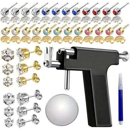Ear Piercing Gun Kit 37pcs Professional Set, 24 Stainless Steel Earrings, 12 Crown Earrings