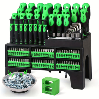 Screwdriver Organizer Set with 69- or 118-Piece Rack Configurations in Green, Red or Orange and Blue