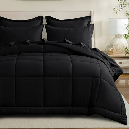 7 Piece Comforter Set Luxury Soft Fluffy Bedding All Season Bed in a Bag with Comforter Fitted Sheet Flat Sheet Pillowcases Hypoallergenic