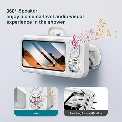 Shower Phone Holder with Bluetooth Speaker Built-In, 360-Degree Rotation Mount, Universal Fit for All Phones