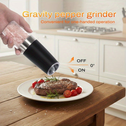 Electric Salt and Pepper Grinder Set with Two Black Gravity-Activated Mills, LED Lights and Grind Dial