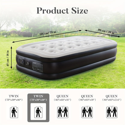 Camping Air Mattress with High-Capacity Pump – Anti-Deformation Honeycomb PVC Construction, Soft Flocking Top for Comfort