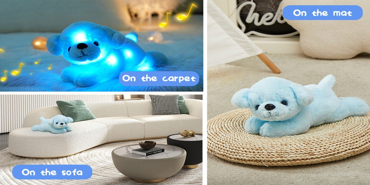 Plush Toy Blue Puppy with Light-Up Body and Music for Colorful Interactive Room Display and Gifting