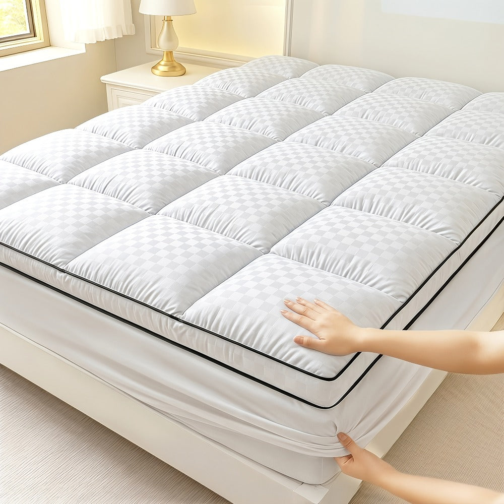 Mattress Topper 1000GSM Quilted Pillow Top with Fitted Deep-Pocket Skirt in Four Bed Sizes