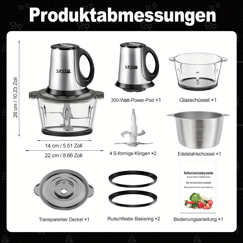 Electric Food Chopper with 2 Bowls & Dual-Level Blades, Mini Food Processor for Grinding Meat Chopping Nuts Salad Prep