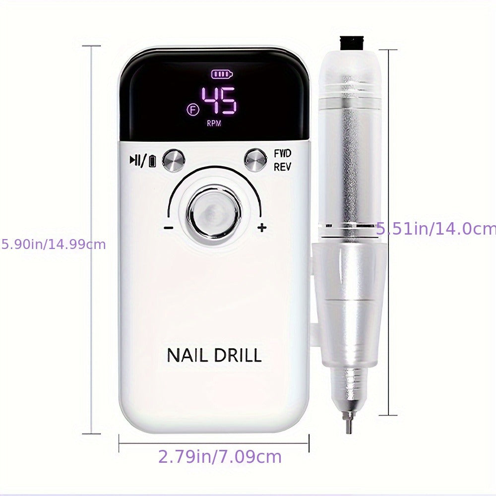 Electric Nail Drill 45000 RPM Rechargeable Kit with LCD Display and V6 Pink or White Options