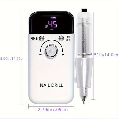 Electric Nail Drill 45000 RPM Rechargeable Kit with LCD Display and V6 Pink or White Options