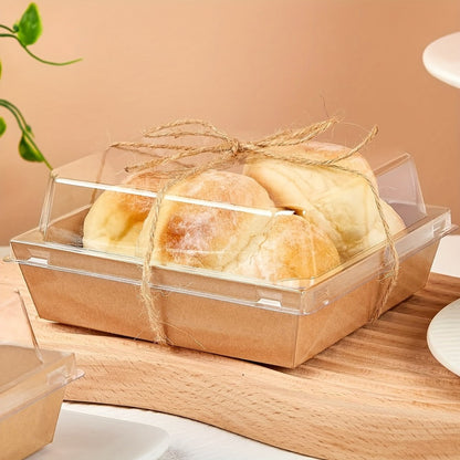 Kraft Paper Food Boxes with Clear Lid 50pcs Brown Bakery Box with String for Dessert Sandwich for Entryways, Bedrooms and Living Spaces