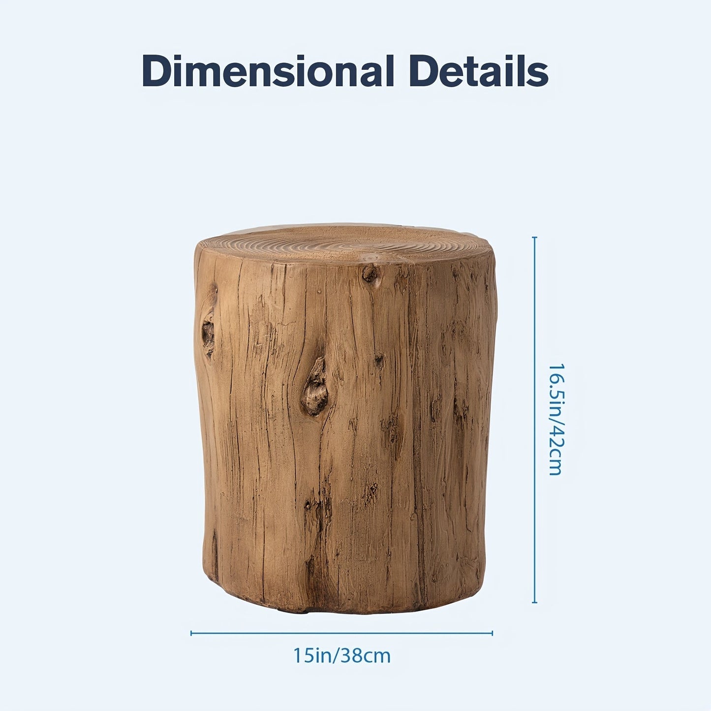 Outdoor Side Table Faux Wood Tree-Stump Design in Magnesia with Cylindrical Form and Brown Finish