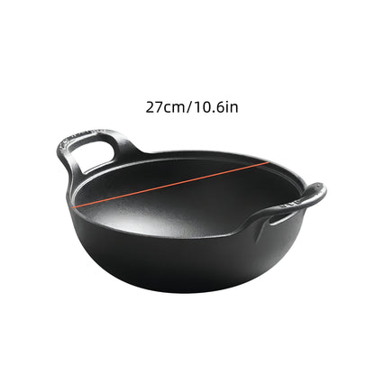 Cast Iron Wok Skillet Non-Stick Deep Stir Fry Pan with Dual Handles – Uncoated Traditional for Home Cooking, Dining and Outdoor Meals