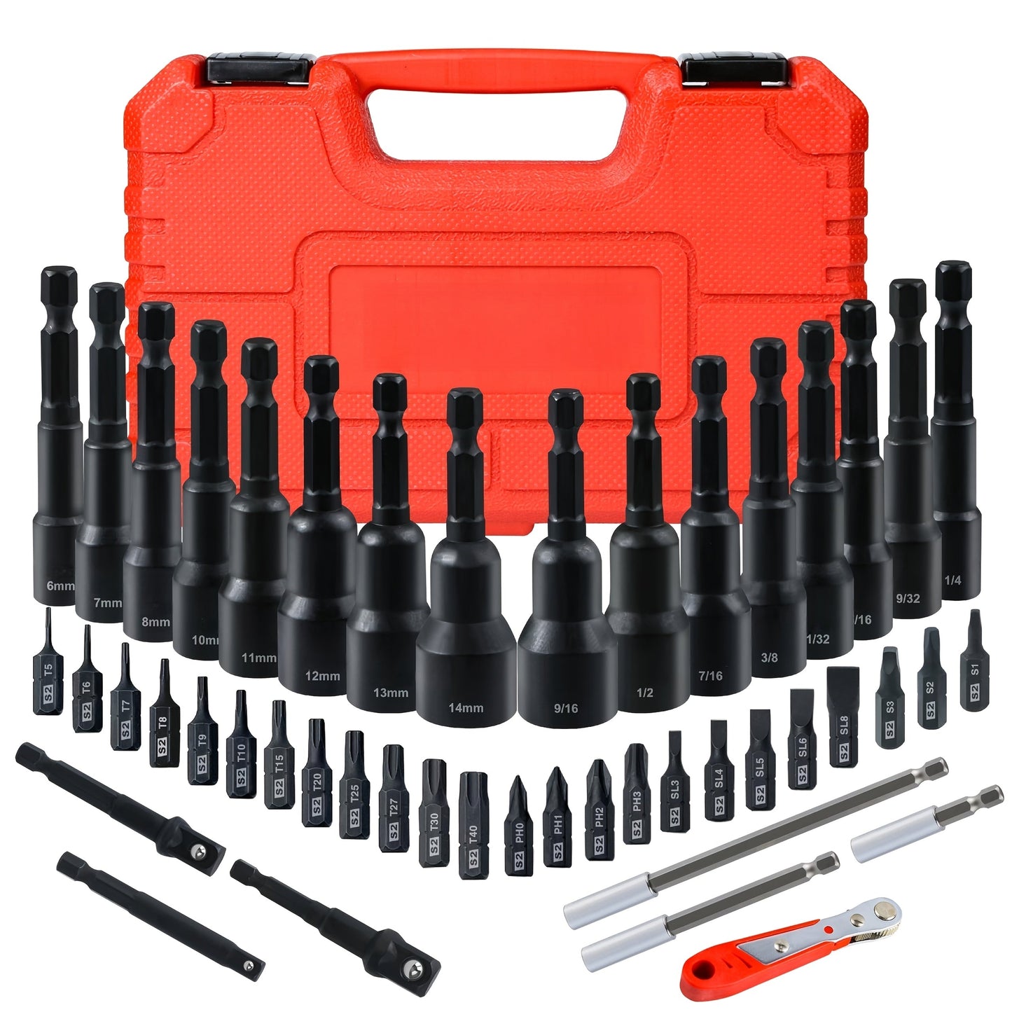 Magnetic Nut Driver Set 47pcs – Magnetic Screwdriver Bits & Socket Set, SAE 1/4"-9/16" & Metric 6-14mm