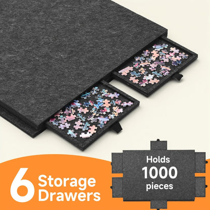 Roll-Up Puzzle Mat Board Extra Large – Foldaway Felt Mat for 1000 & 1500 Piece Jigsaw Puzzles, 6 Sorting Drawers