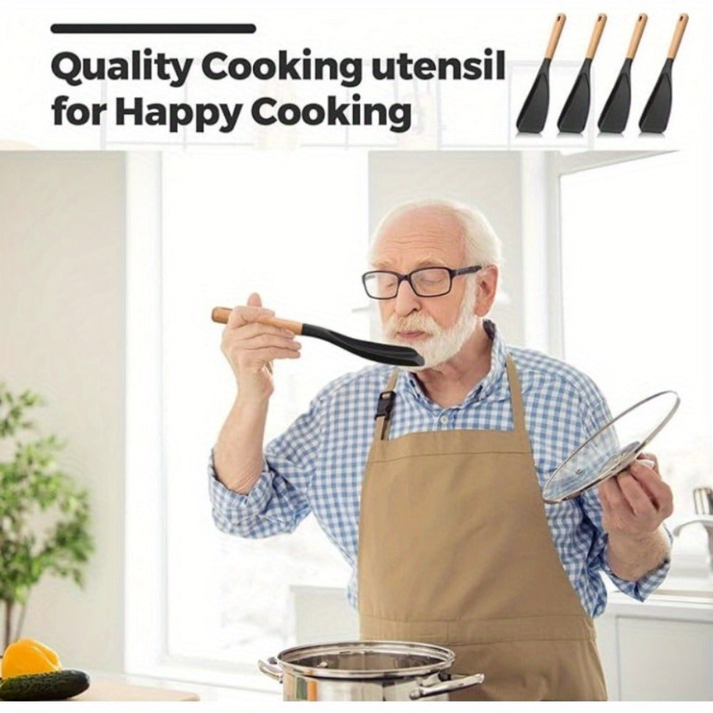 Silicone Kitchen Utensil Set 2/4 Pcs, 12-Inch Wood Handle Cooking Tools with Stay-Cool Grip for Frying