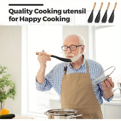Silicone Kitchen Utensil Set 2/4 Pcs, 12-Inch Wood Handle Cooking Tools with Stay-Cool Grip for Frying
