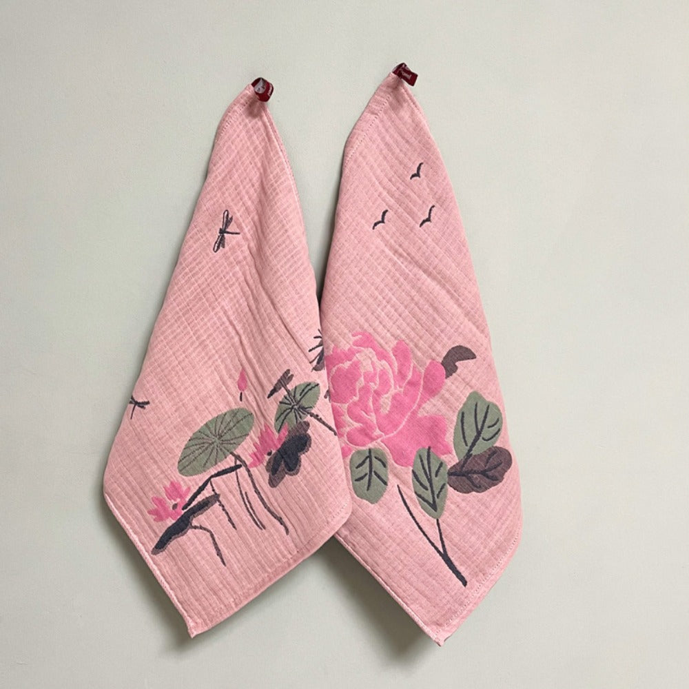 Floral Cotton Face Towels 2pcs, Wash Cloths for Home, Hotel & Spa, 14.37x15.75 In for Entryways, Bedrooms and Living Spaces