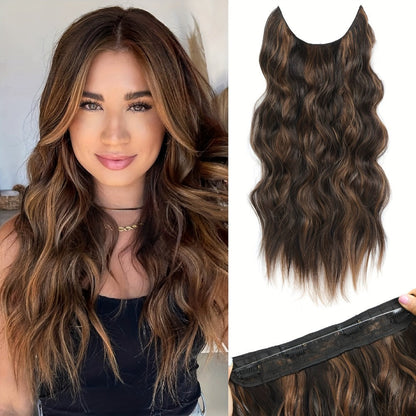 Invisible Wire Hair Extensions 22 Inch for Women – Transparent Fish Line 4 Clips Long Wavy Hairpiece for Thin Fine Hair