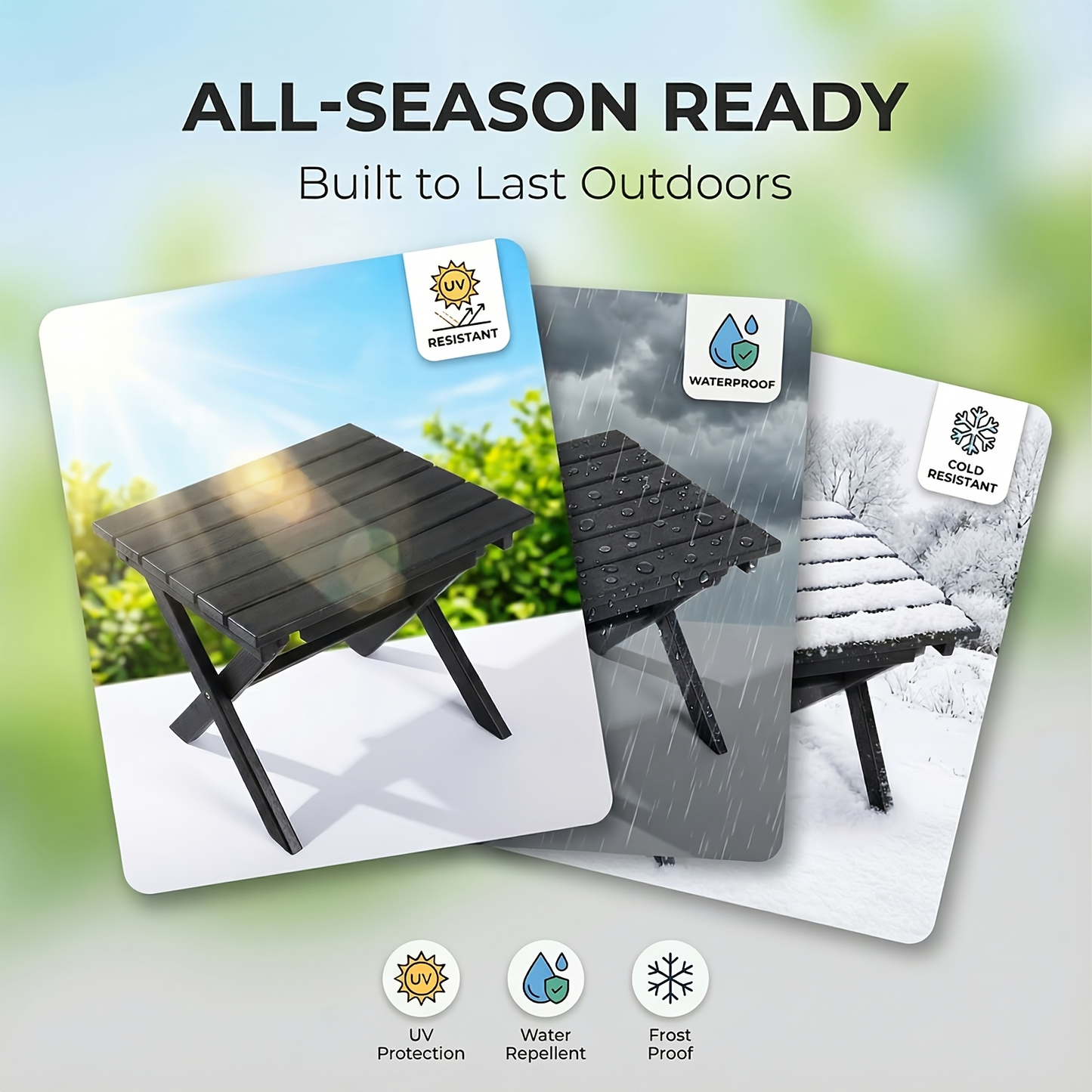 Outdoor Side Table HDPE Collapsible Weather-Resistant Portable End Table for Adirondack Chair, Camping, RV, Poolside & Garden Use