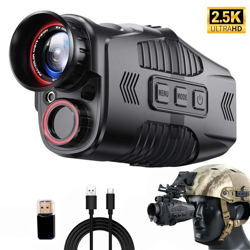 Night Vision Monocular with 850nm IR Illuminator, 5X Digital Zoom 2.5K FHD Camera 1.54" Display, Infrared Night Vision Scope for Hunting