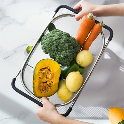 Stainless Steel Colander Expandable Fine Mesh Drain Basket Strainer for Vegetables Fruits for Home Cooking, Dining and Outdoor Meals