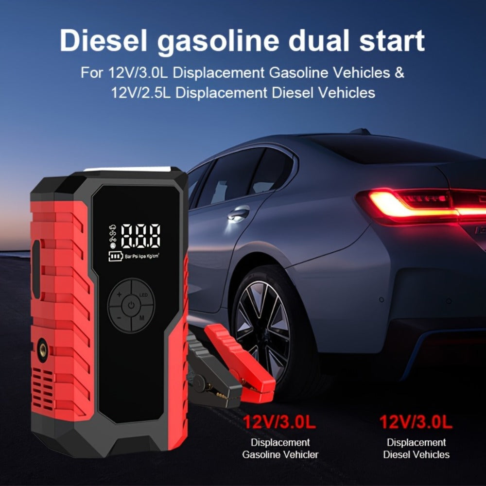 Car Jump Starter 10000A with 150PSI Tire Inflator – 7-in-1 Emergency Battery Booster Pack, 5000A Peak, 10000mAh Power Bank, LED Light